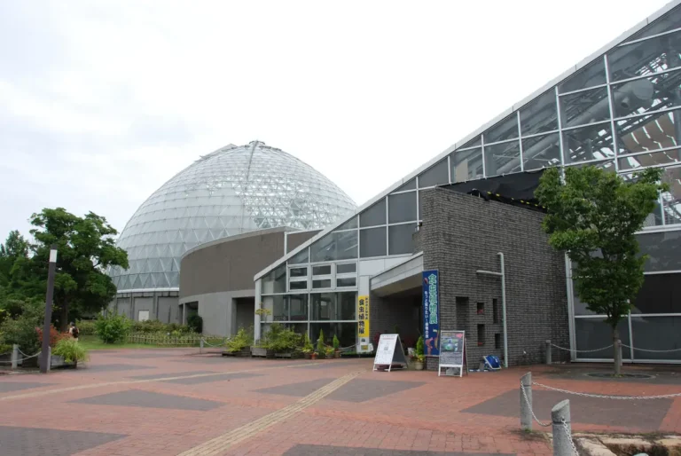 The glass dome and forecourt of Niigata Prefectural Botanical Garden.