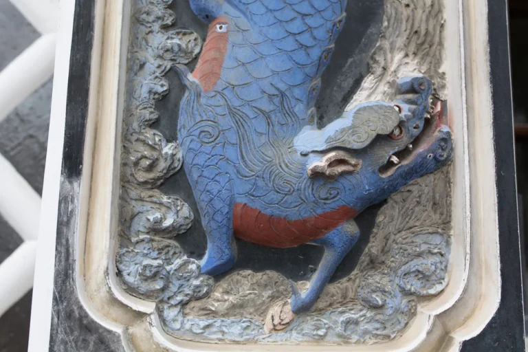 A colourful kote-e plaster relief at the former Kina Saffron Winery in Settaya, Nagaoka